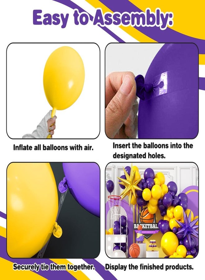 Sowide Purple and Yellow Balloon Arch Kit,Basketball Balloons with Gold Purple Star Foil Balloons,for Boys Basketball Party Sport Theme Birthday Graduation Anniversary Wedding Baby Shower Decorations - Image 3